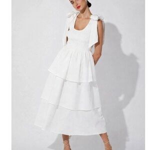 Elegant White Tiered Midi Dress